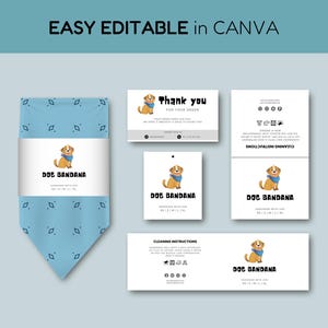 Printable Dog Bandana Label Template | Thank You Card, Wrap Labels, Tie Tags & Over Tags | Editable Canva Template, Pet Boutique Packaging