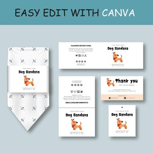 Printable Dog Bandana Label Template | Wrap Labels, Tie Tags & Over Tags | Editable Thank You Card for Small Business | Printable Canva file