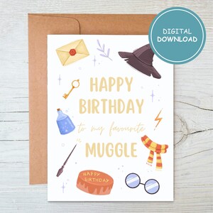 Cartão de Aniversário Editável | Cartão de Aniversário de Bruxo para Imprimir | Cartão de Feliz Aniversário | Cartão Mágico | Magia de Bruxo | Download Digital