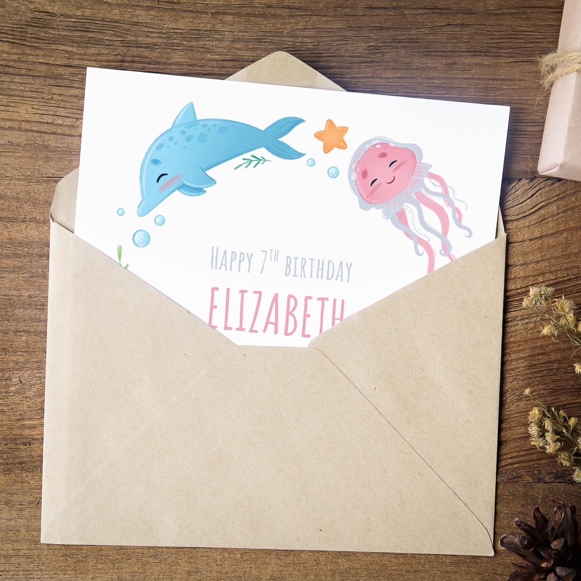 Editable Sea Animals Birthday Card | Customizable Ocean Theme Birthday ...