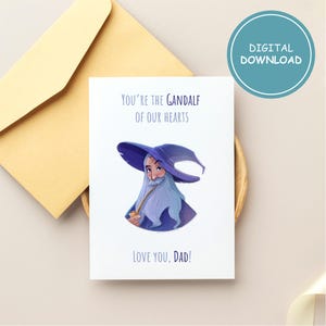 Carte imprimable pour la fête des pères | Carte de magicien drôle pour papa | Thème magique fantastique | Téléchargement instantané | Carte Joyeuse fête des pères