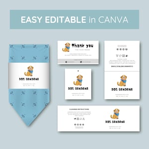 Printable Dog Bandana Label Template | Thank You Card, Wrap Labels, Tie Tags & Over Tags | Editable Canva Template, Pet Boutique Packaging