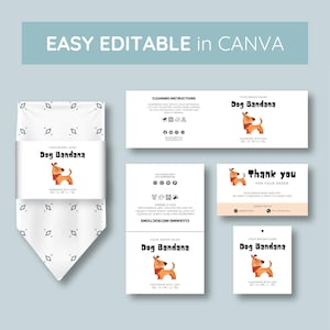 Printable Dog Bandana Label Template | Wrap Labels, Tie Tags & Over Tags | Editable Thank You Card for Small Business | Printable Canva file