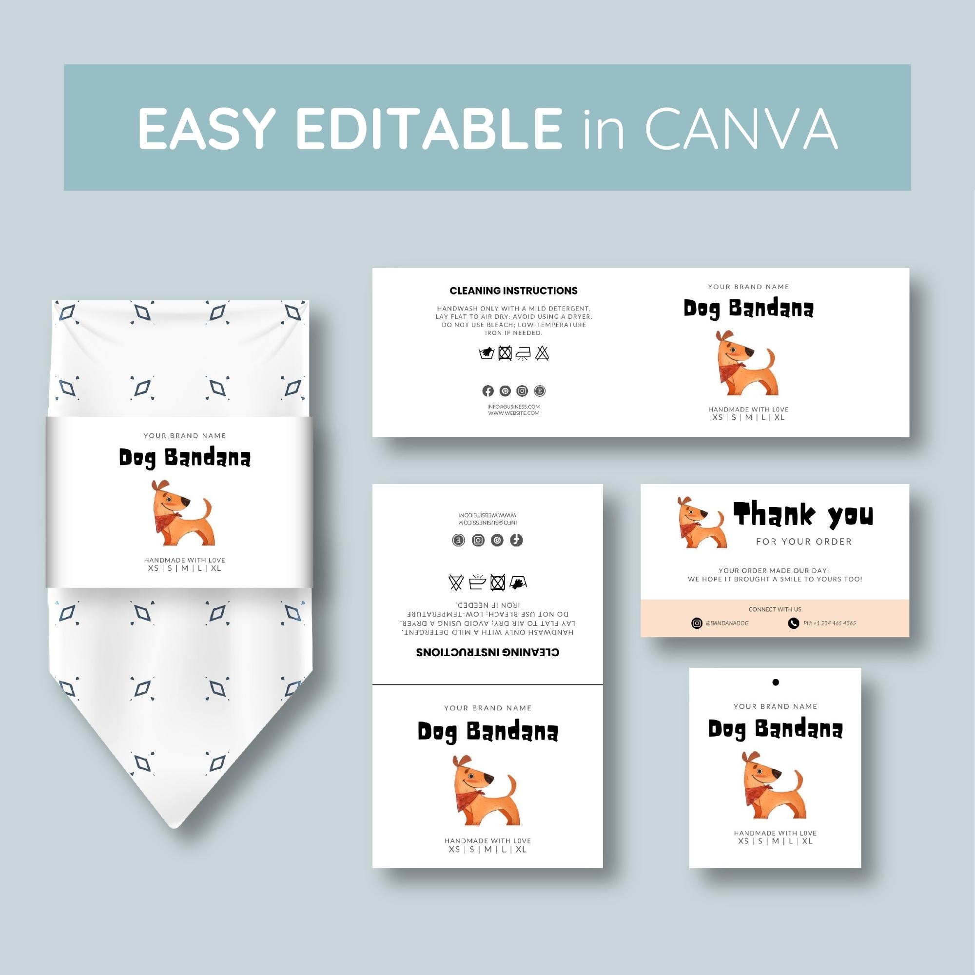Printable Dog Bandana Label Template – Wrap & Tie Tags, Thank You Card for Small Business