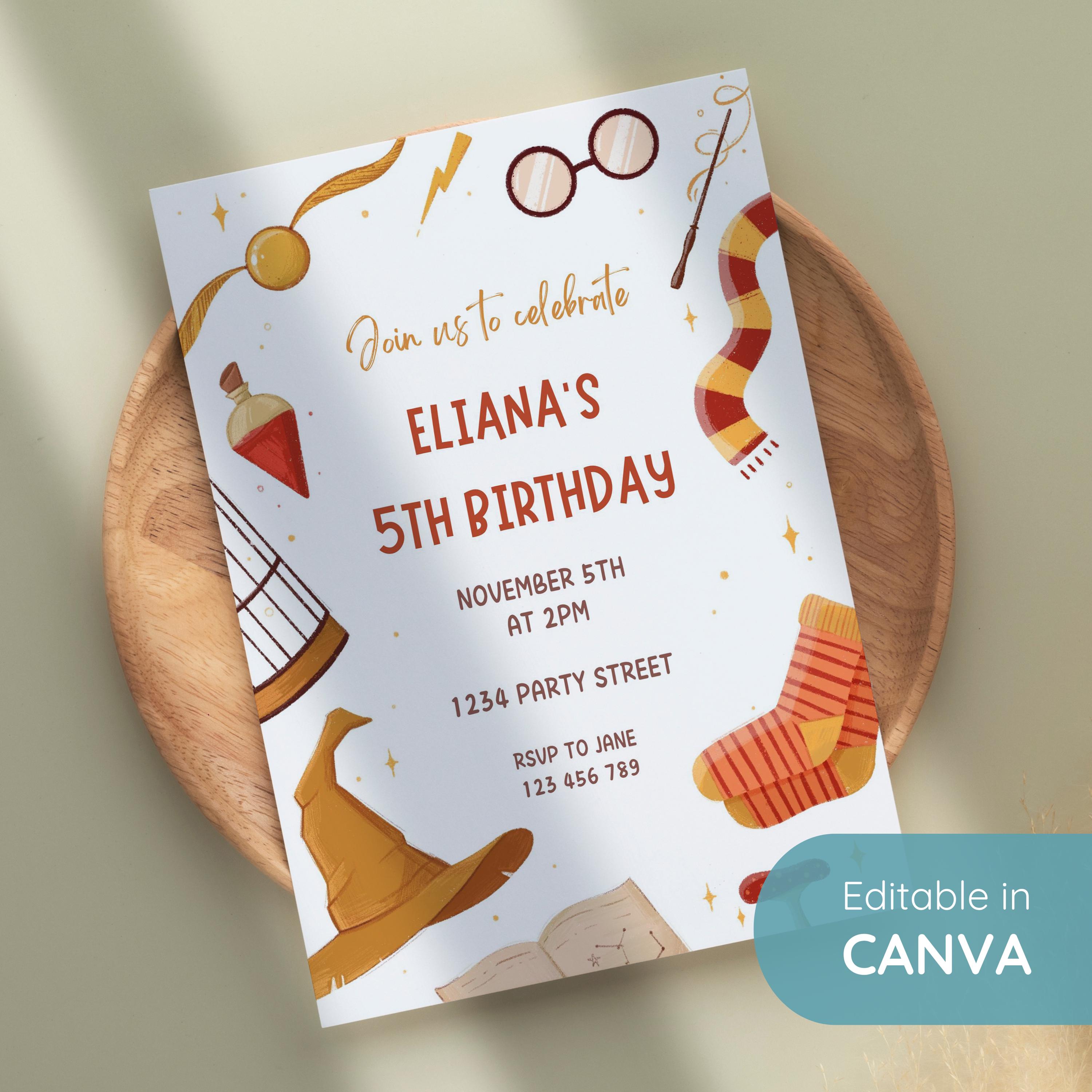 Magical Wizard Birthday Invitation – Printable Party Invite, DIY Editable Canva Template, Digital Download