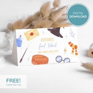 Enchanted Party Food Label | Printable Wizard-Inspired Tented Cards | Fantasy Table Decor | Editable Template | Instant Download