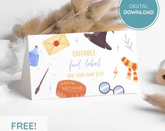 Wizard Party Food Labels – Editable Fantasy Table Decorations, Printable Canva Template, Instant Download
