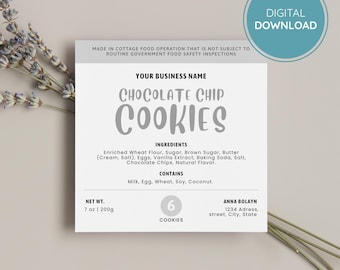 Cottage Food Label Template – Square Canva Editable Food Product Sticker