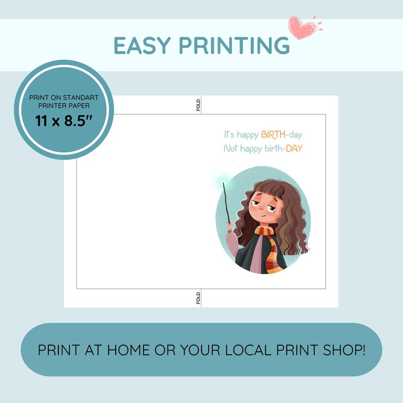 Bookish Witch Birthday Card – Printable Fantasy Greeting, Editable ...