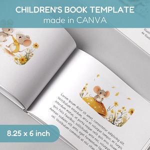Modello di libro illustrato 8,25 x 6 pollici - Formato libro con orientamento orizzontale, layout KDP per libri per bambini / Design di libri di fiabe modificabile in Canva