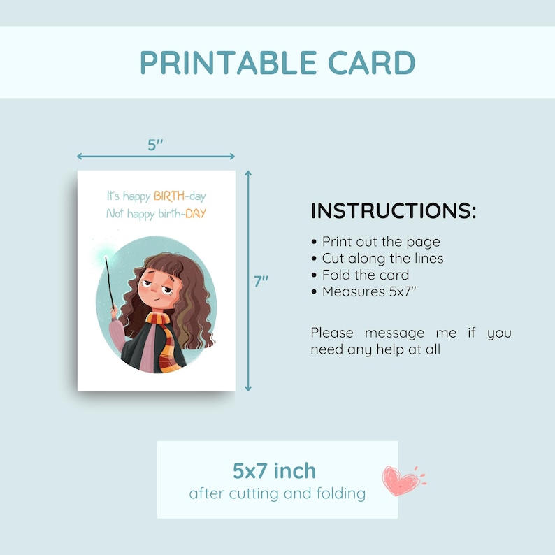 Bookish Witch Birthday Card – Printable Fantasy Greeting, Editable ...