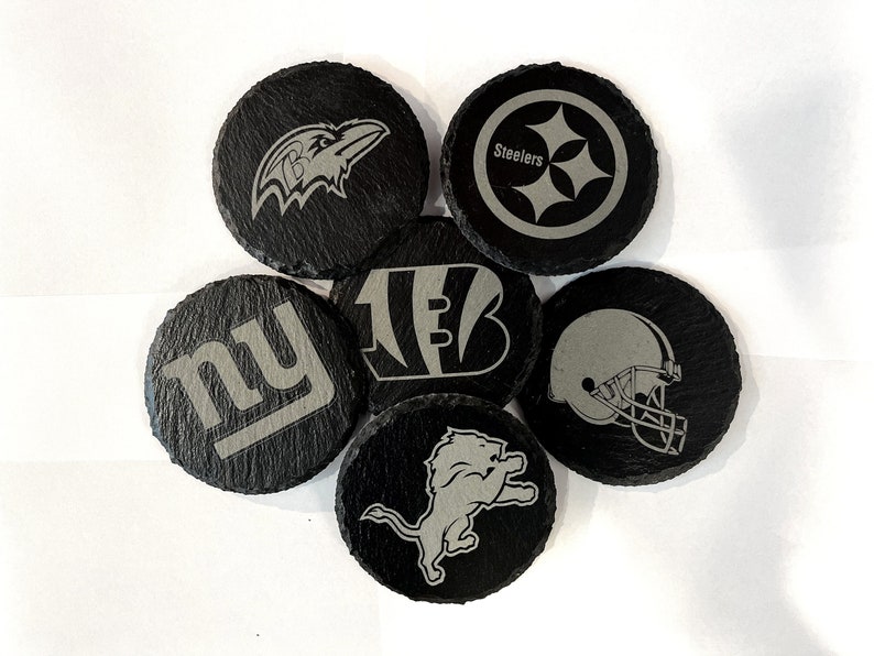 KC Chiefs Logo Slate Coasters, Laser Engraved, Football Memorabilia