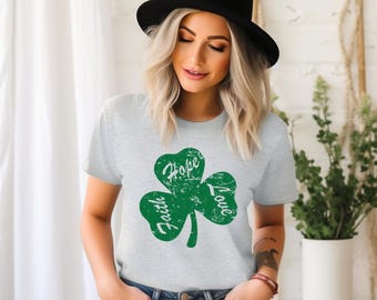 T-shirt liefdesklaver Faith Hope | Christelijk shirt cadeaus Unisex heren dames geloof Bijbel religieus bidden St. Patrick's Green