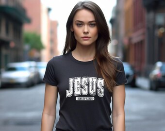 Verontruste Jesus King of Kings T-shirt | Christelijk shirt cadeaus Unisex heren dames geloof Bijbel religieus bidden