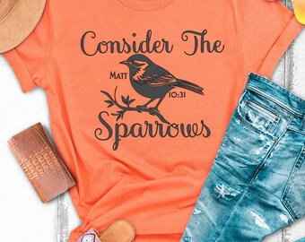 Overweeg de mussen T-shirt | Christelijk shirt cadeaus Unisex heren dames geloof Bijbel religieus bidden