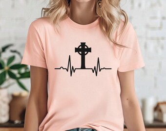 T-shirt met gekruiste reddingslijn | Christelijk shirt Cadeaus Unisex Heren Dames Geloof Bijbel Religieus Bid Pasen