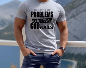Wij lossen onze problemen op met ducttape T-shirt | Christelijk shirt cadeaus Unisex heren dames geloof Bijbel religieus bidden