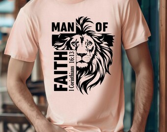 T-shirt Lion « Homme de Foi » | Verset 1 Corinthiens, Cadeau Chrétien