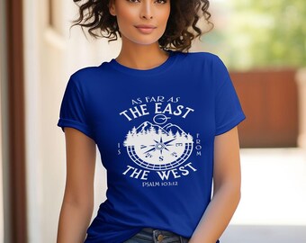 Zo ver als het oosten is van het westen T-shirt | Christelijk shirt cadeaus Unisex heren dames geloof Bijbel religieus bidden