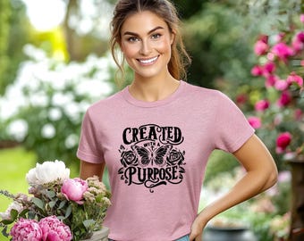 Gemaakt met een doel-T-shirt | Christelijk shirt cadeaus Unisex Dames Geloof Bijbel Religieus Bidden
