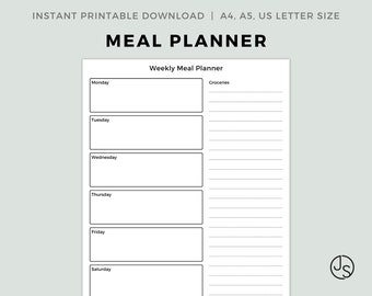 Meal Planner Printable | Meal Planning Printable PDF | Instant Download | A4, A5, Letter