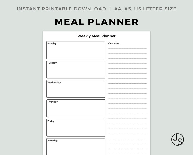 Planificateur de repas imprimable Planification des repas PDF imprimable Téléchargement instantané A4, A5, Lettre image 1