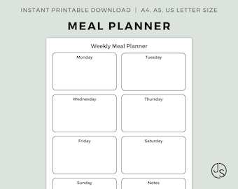 Planificateur de repas imprimable | Planification des repas PDF imprimable | Téléchargement instantané | A4, A5, Lettre