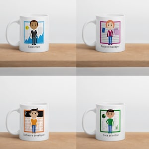Custom Work Mug with Office Characters – Personalized Gift for Colleagues – Add Name, Role & Colors