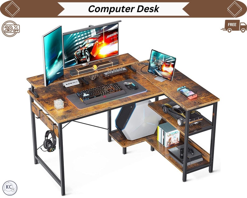 48 Inch Solid Wood Computer Desk Industrial Corner Writing Etsy