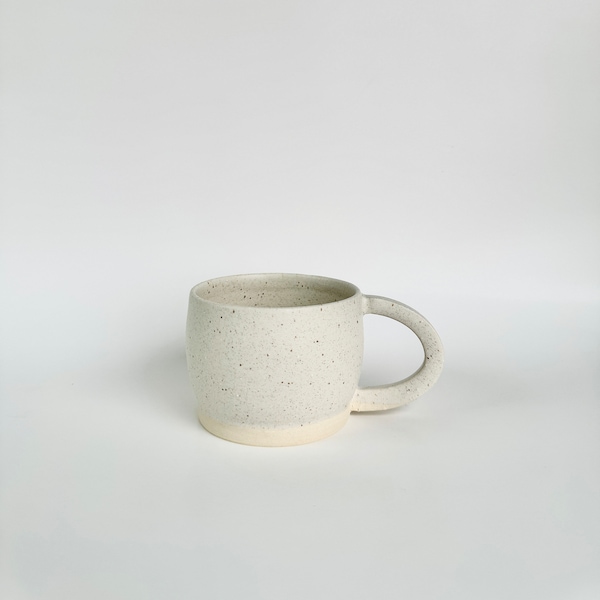 Small Matte White Speckled Pottery Mug, Handmade Ceramic
