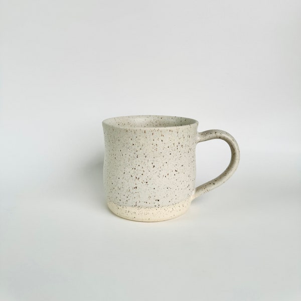 Large Matte White Speckled Pottery Mug, Handmade Ceramic