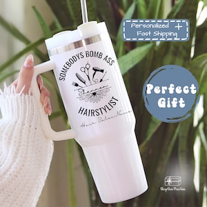 Personalized Gift for Hairdresser - New Hair Stylist - Personalized Hair Stylist Travel Mug for Hairdresser Christmas Gift - 40 oz Tumbler