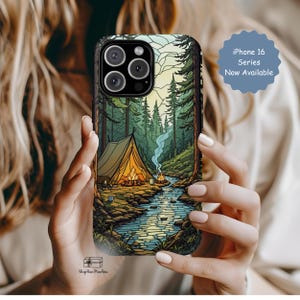 iPhone Case Nature-Inspired Phone Case Camping Scene, Adventure Case, Gift for Hikers, Wilderness Art
