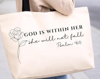 Bible Tote Bag Christian Tote Bag Religious Tote Bag Church Tote Bag God Is Within Her Tote Christian Canvas Bag Zippered Tote Bag