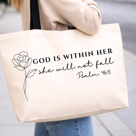 Bible Tote Bag Christian Tote Bag Religious Tote Bag Church Tote Bag God Is Within Her Tote Christian Canvas Bag Zippered Tote Bag