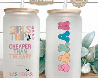 Personalized Girls Trip Weekend Gift Idea Custom City & Name Tumbler for Ladies Weekend Getaway Vacation Gift for Girls Trip Glass with Lid