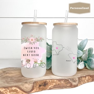 Coquette Best Friend Gift for Long Distance Bestie Gift Personalized Long Distance Friend State to State Friendship Gift Glass Cup Lid Straw