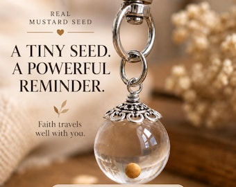 Christian Encouragement Gift Mustard Seed Gifts Round Charm/Keychain Christian Encouragement Cards | Thinking of You Gift | Bible Bag Charm