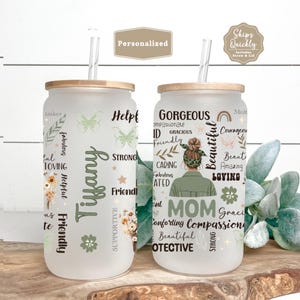 Daily Affirmations Mom Gift for Mother&#39;s Day Gift - Birthday Present for Mom - Boho Cottage Core Personalized Gift for Mom Iced Coffee Cup