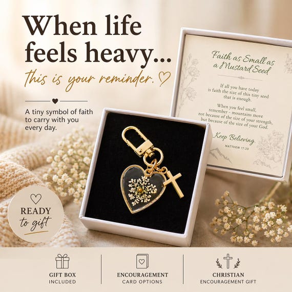 Mustard Seed Keychain Christian Gift, Faith Encouragement Gift for Women, Bible Verse Keychain,  Bible Bag Charm