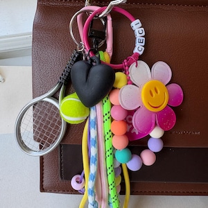 Rope Bag Charm Smile Flower, Beads Bag Accessories, Customize Letter, Braided Rope Keychain,  Fashion Rope Keychain