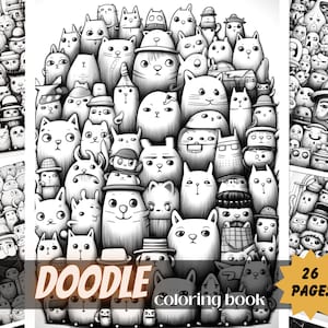 Doodle Coloring Book - Adults Kids Coloring Pages, Grayscale Coloring Book, Funny coloring book, Instant Download, Printable PDF File