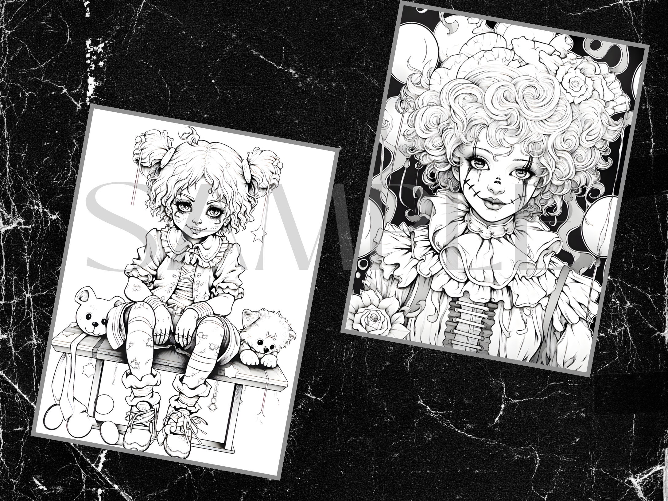 Creepy Clown Coloring Book, Adults Kids Coloring Pages, Instant