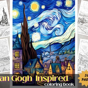 Van Gogh Inspired Coloring Book- Adults/Kids Coloring Pages, Grayscale Coloring Book, Printable PDF File, Instant Download