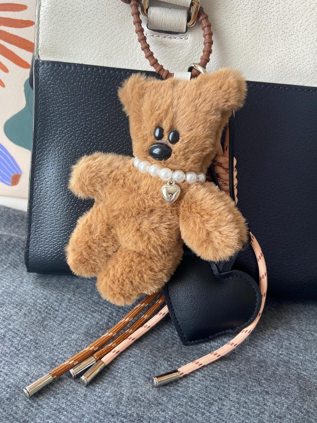 Bear Bag Charm: Braided Rope Keychain With Faux Leather Heart - Etsy