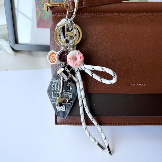 Coffee Lover Bag Charm & Keychain | Espresso Pot + Portafilter Accent