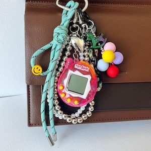 Stylish Bag Charm with Rocking Horse Charm, Retro Pet Game, Colorful Beads, Nylon Rope Bag Charm, ,Y2k Rope Purse Charm