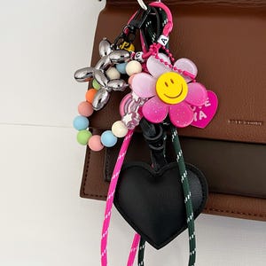 Seil Taschenanhänger Lächeln Blume, Ballon Welpe, Perlen Tasche Zubehör, Anpassen Brief, geflochtenes Seil Schlüsselbund, Mode Seil Schlüsselbund