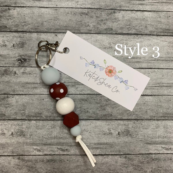 Mississippi State University Keychain, Maroon and Gray Beaded Keychain, Mississippi State Bulldog Keychain, Graduation Gift