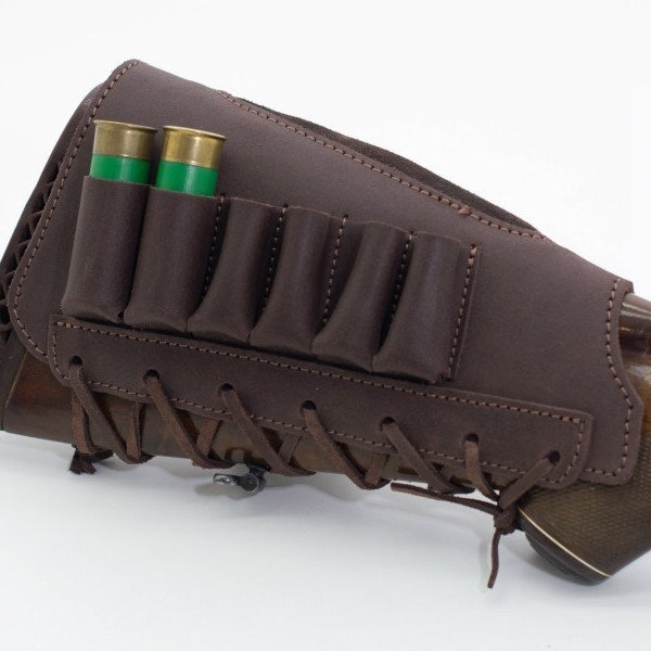 Quality Leather Shotgun Cartridge Holder Ammo Buttstock 16-12GA. Made in Europe. US Seller.